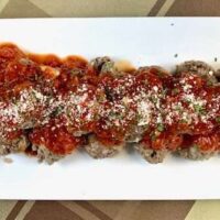 meatballs marinara - glass plate