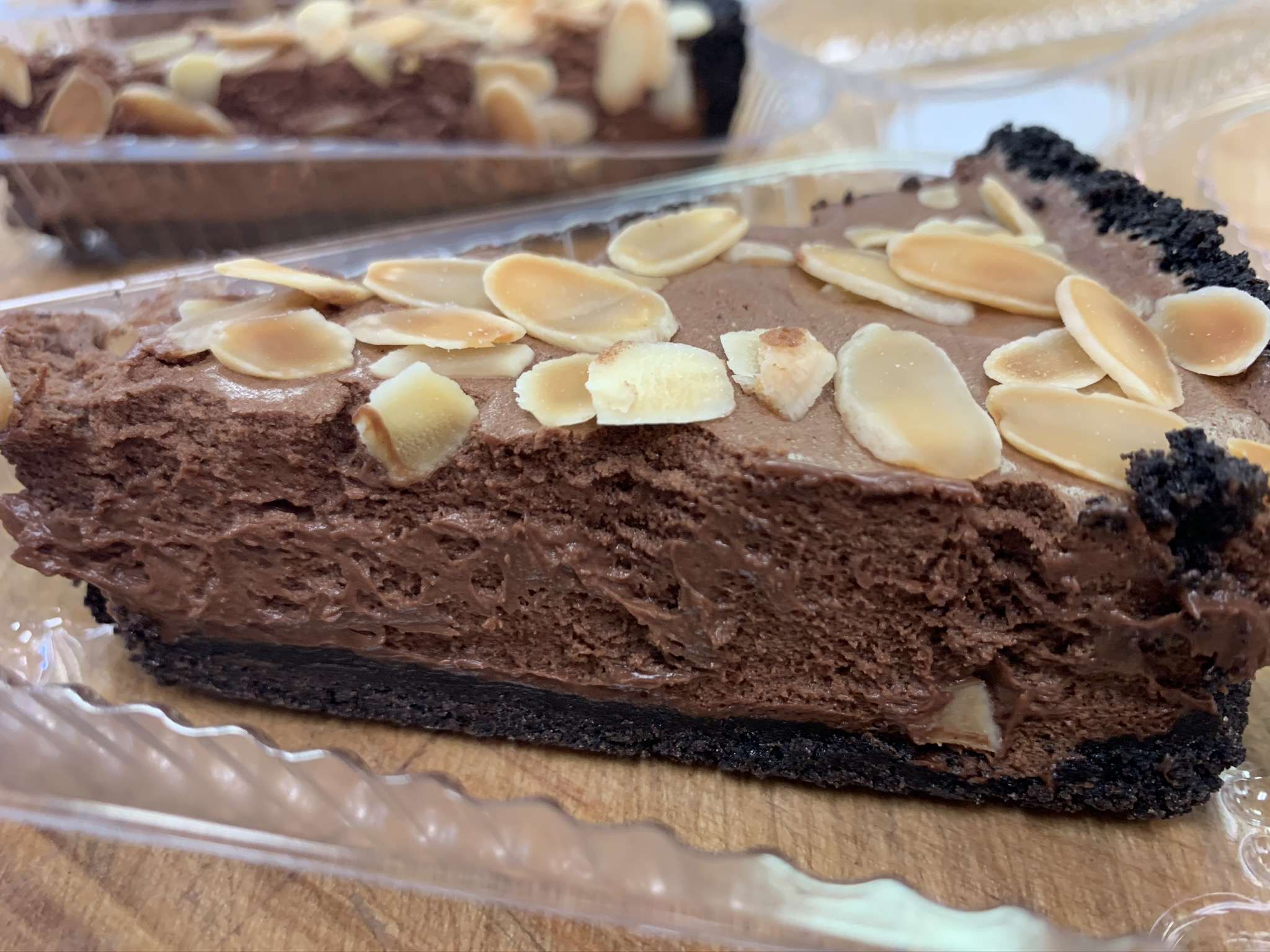 Amaretto and almond mousse cake slice