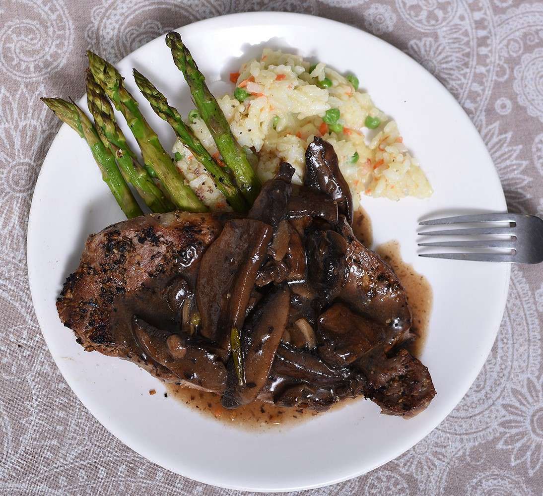 portobello strip steak overhead